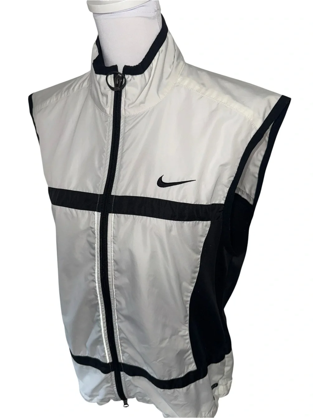 Vintage Nike Windbreaker Vest White Black Full Zip Reflective Size Large Y2K